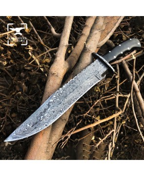 Custom Damascus Steel Bowie Knife - Meticulously Handcrafted