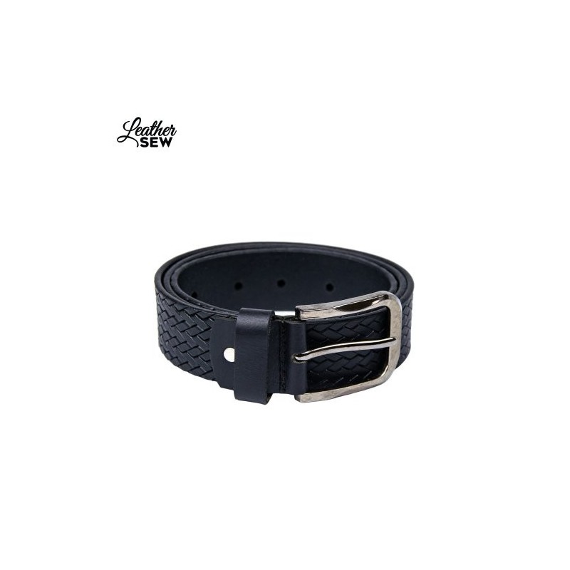 Men's Black Leather Rope Print Belt - Stylish & Durable Accessory