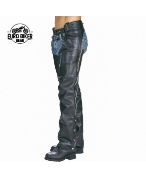 Classic Black Leather Motorcycle Chaps - Premium Durability