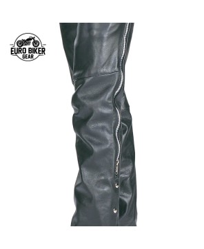 Classic Black Leather Motorcycle Chaps - Premium Durability