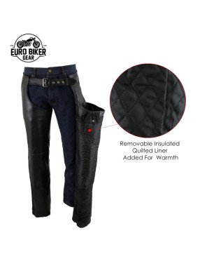 Men's Black Leather Chaps - Insulated Liner