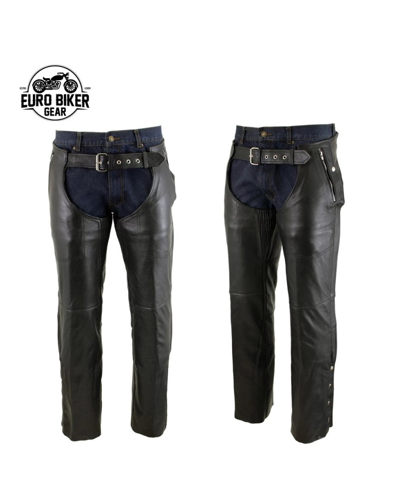 Men's Black Leather Chaps - Insulated Liner