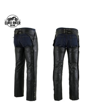 Men's Black Leather Chaps - Insulated Liner