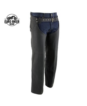 Premium Men's Black Leather Chaps with Jean Pockets