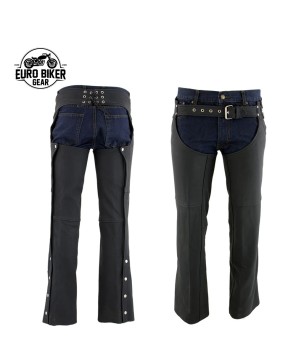 Premium Men's Black Leather Chaps with Jean Pockets