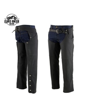 Premium Men's Black Leather Chaps with Jean Pockets