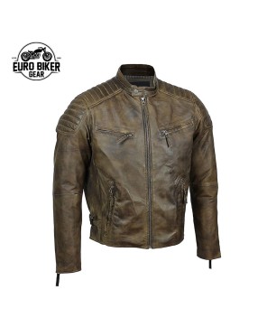 Men's Vintage Olive Biker Leather Jacket for Timeless Style