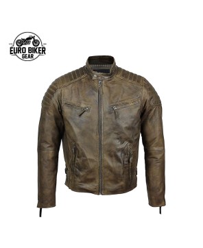 Men's Vintage Olive Biker Leather Jacket for Timeless Style