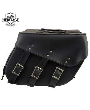 Black Leather 3-Strap Zip-Off Motorcycle Saddlebags