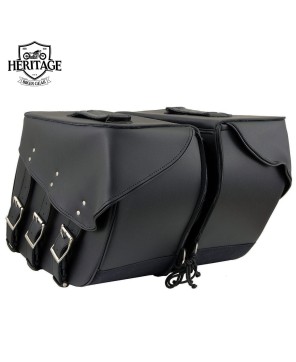 Black Leather 3-Strap Zip-Off Motorcycle Saddlebags