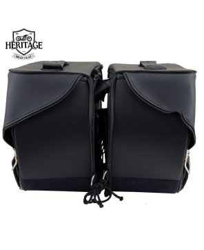 Black Leather 3-Strap Zip-Off Motorcycle Saddlebags