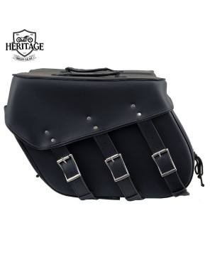 Black Leather 3-Strap Zip-Off Motorcycle Saddlebags