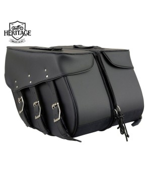 Black Leather 3-Strap Zip-Off Motorcycle Saddlebags