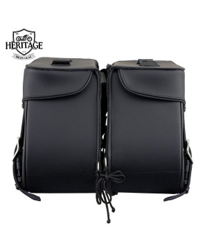 Black Leather 3-Strap Zip-Off Motorcycle Saddlebags