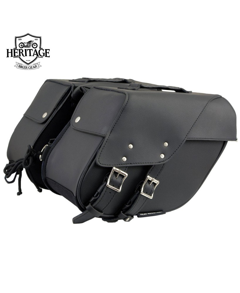 Black Leather Saddle Bag for Motorcycle Storage and Safety