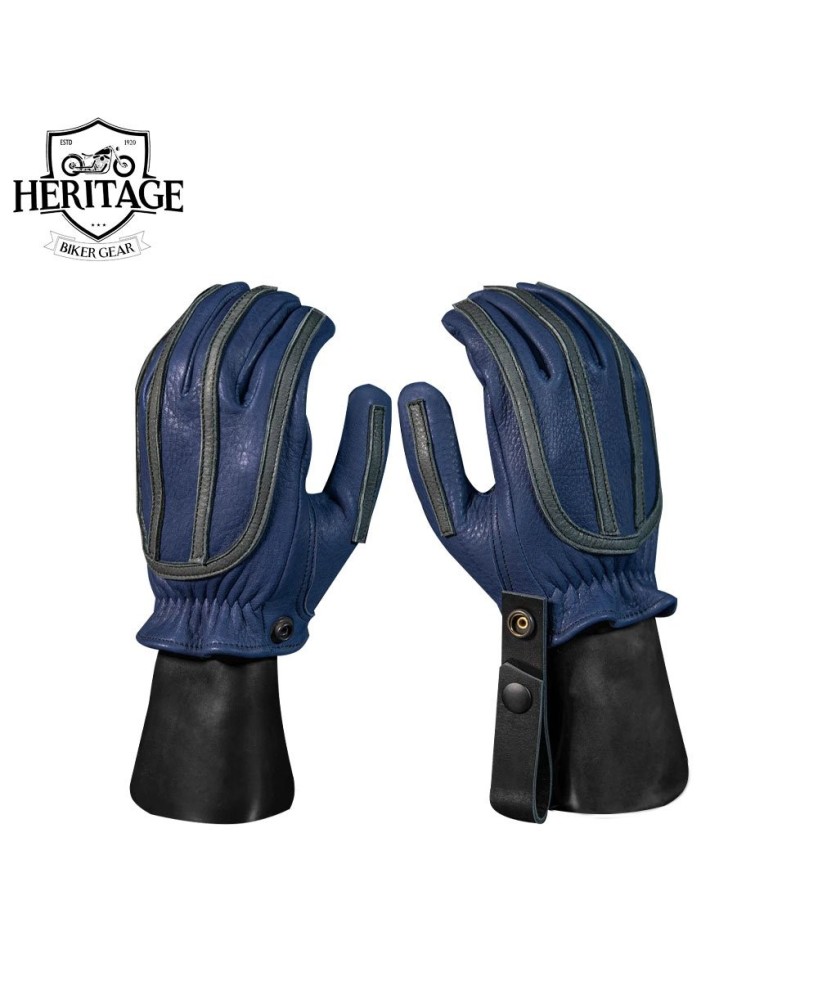 Blue and Grey Ranch Road Gloves for Motorcycle Enthusiasts