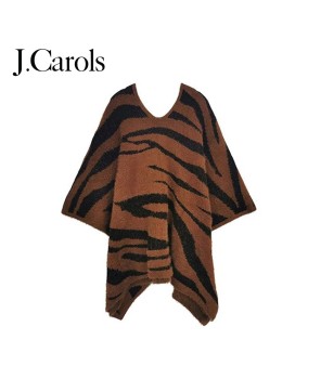 Wrap Yourself in Style with our Tiger Print Fuzzy Poncho