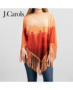 Sunset Cowboy Fringe Poncho - Western Style