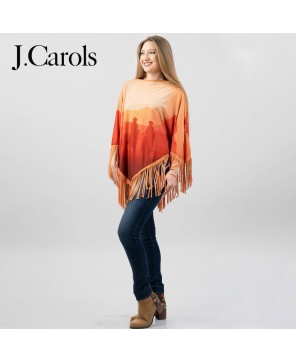 Sunset Cowboy Fringe Poncho - Western Style