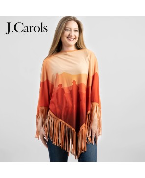 Sunset Cowboy Fringe Poncho - Western Style