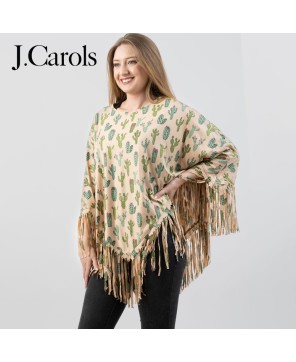 Cactus Print Poncho: Boho Chic Comfort