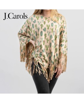 Cactus Print Poncho: Boho Chic Comfort