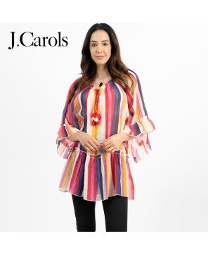 Women's Multi Stripe Round Neck Blouse