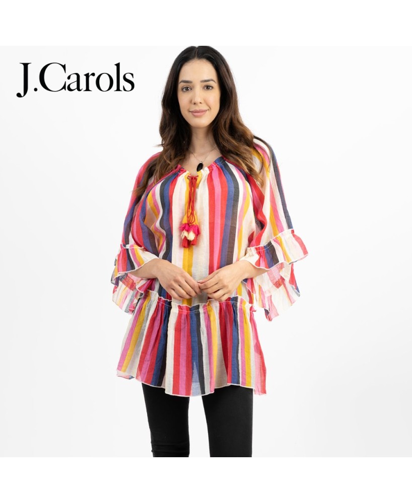 Women's Multi Stripe Round Neck Blouse