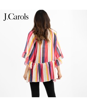 Women's Multi Stripe Round Neck Blouse