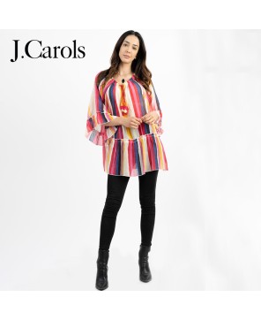 Women's Multi Stripe Round Neck Blouse