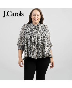 Zebra Print Plus Size Blouse - Trendy 3/4 Sleeve