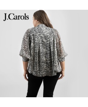 Zebra Print Plus Size Blouse - Trendy 3/4 Sleeve