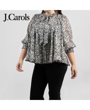 Zebra Print Plus Size Blouse - Trendy 3/4 Sleeve