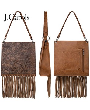 Brown Floral Embossed Fringe Hobo/Crossbody Bag