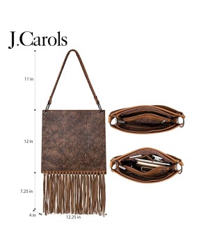 Brown Floral Embossed Fringe Hobo/Crossbody Bag