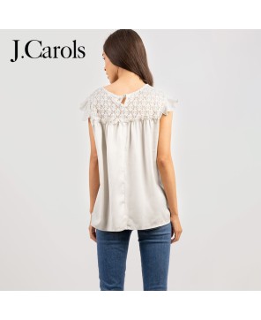 Elegant Satin Contrast Lace Women's Top