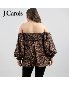 Stylish Women's Leopard Print Off-Shoulder Blouse