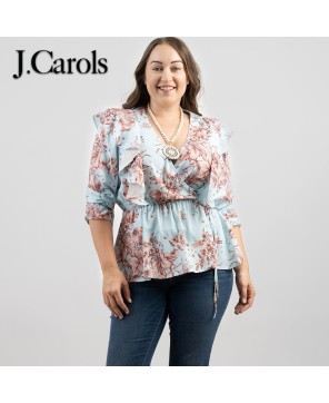 Elegant Plus Size Floral Print Wrap Blouse