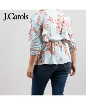 Elegant Plus Size Floral Print Wrap Blouse