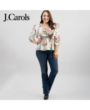 Elegant Plus Size Floral Print Wrap Blouse