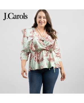 Elegant Plus Size Floral Print Wrap Blouse