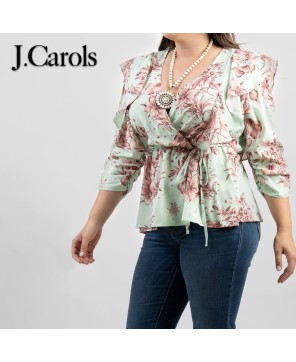 Elegant Plus Size Floral Print Wrap Blouse