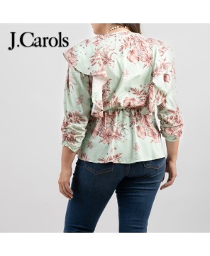 Elegant Plus Size Floral Print Wrap Blouse