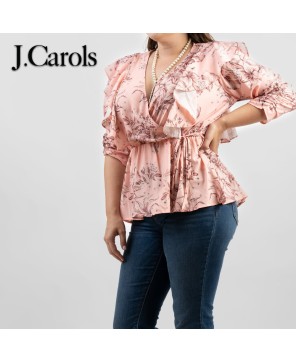 Elegant Plus Size Floral Print Wrap Blouse