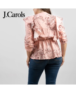 Elegant Plus Size Floral Print Wrap Blouse