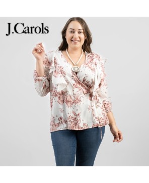 Elegant Plus Size Floral Print Wrap Blouse