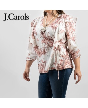 Elegant Plus Size Floral Print Wrap Blouse