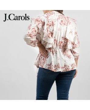 Elegant Plus Size Floral Print Wrap Blouse