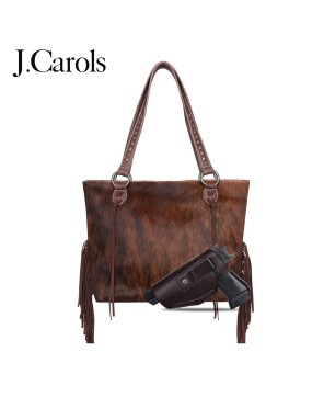 Genuine Hair-On Cowhide Handbag with Concealed Gun Pocket