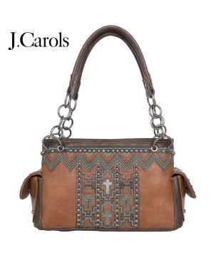 Embroidered Geometric Design Handbag with Concealed Gun Pocket